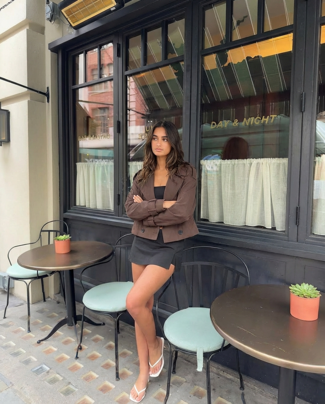 Opal | Elegant Cropped Double Breasted Blazer Brown