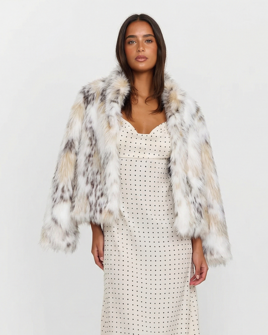 Lola | Elegant Cropped Faux Fur Jacket White