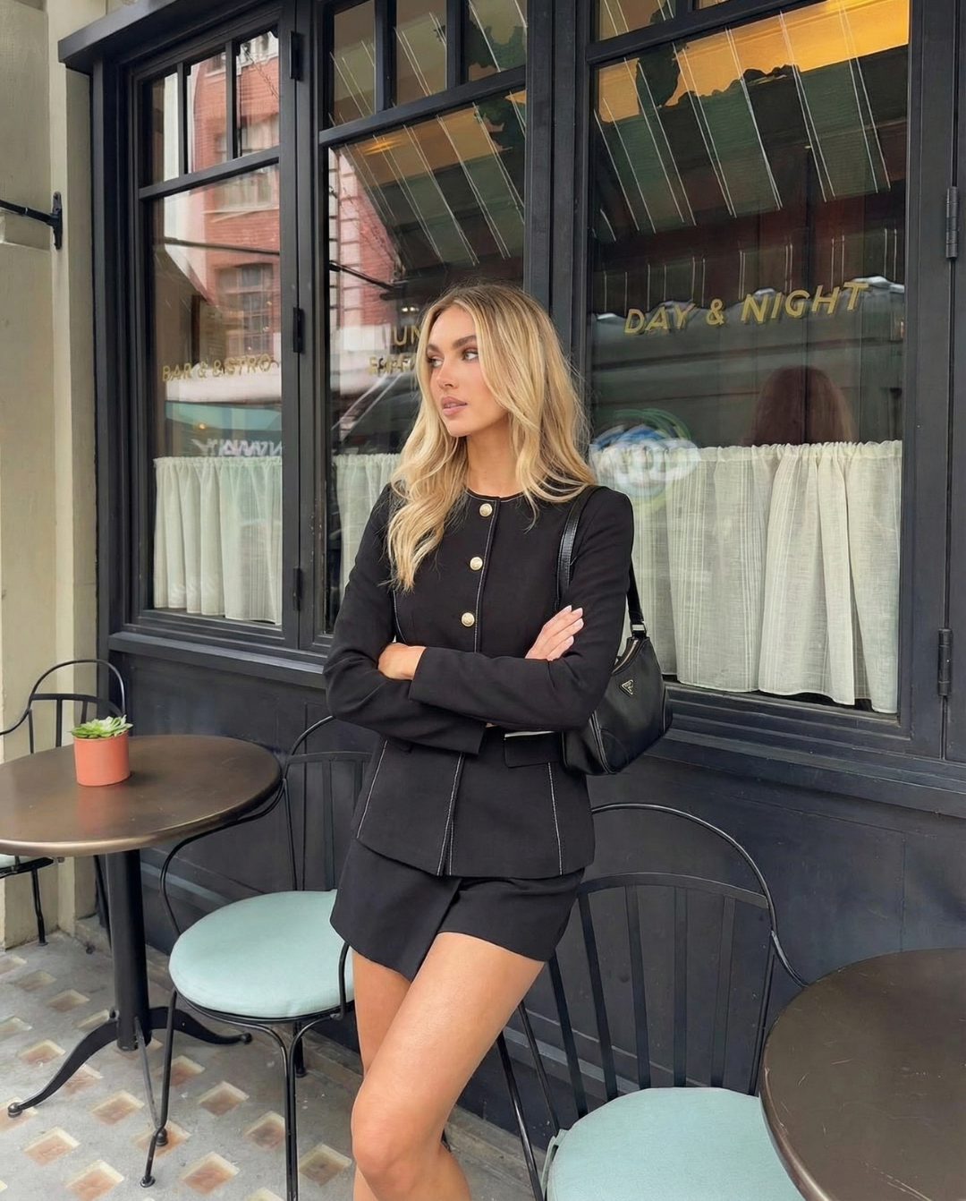 Camille | Fitted Blazer Shorts Set Black Gold Button