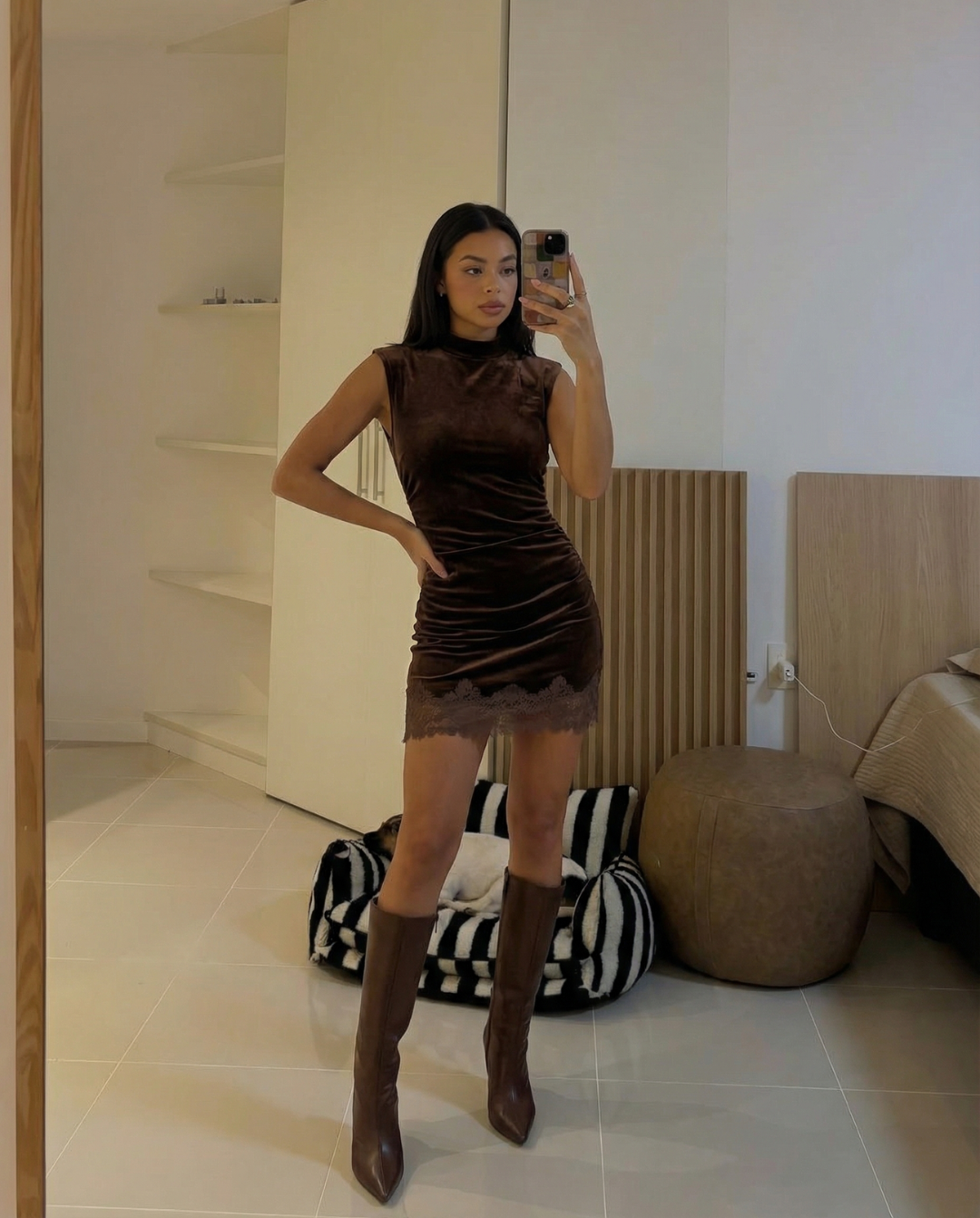Blake | Winter Velvet Mini Dress Brown