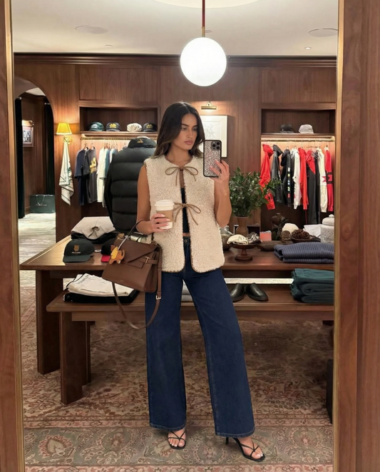 Vera | Textured Sleeveless Cardigan Cream Tie Front