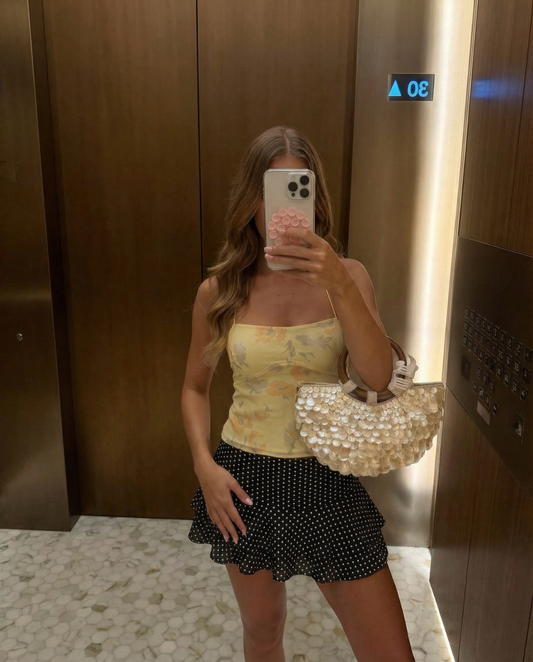 Greta | Summer Tiered Mini Skirt Black Polka Dot Ruffle