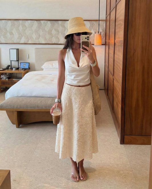 Zola | A Line Midi Skirt Cream Textured