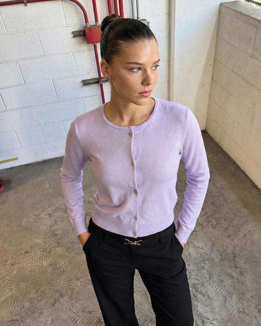 Vera | Fitted Cardigan Lavender Long Sleeve Button Front