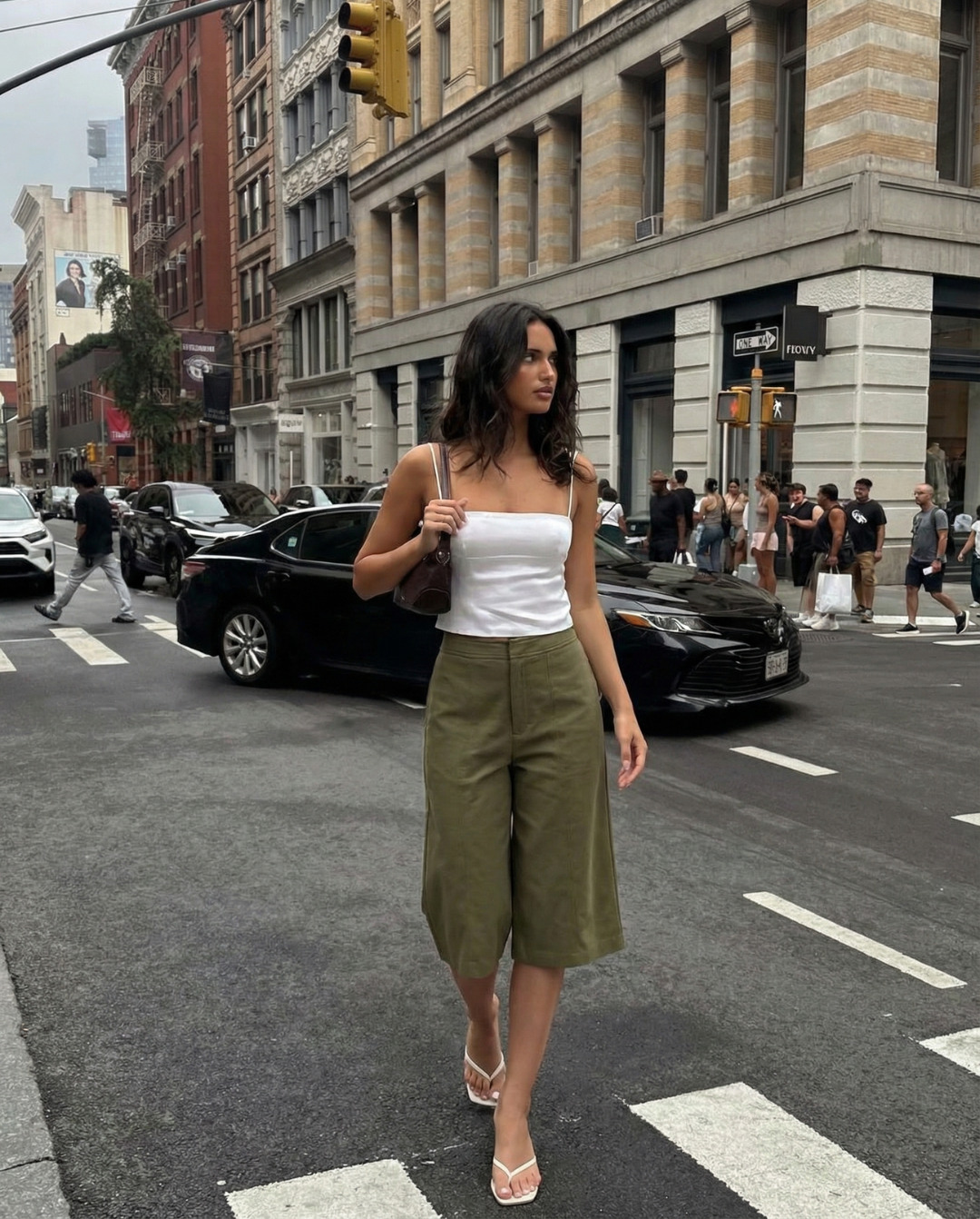 Thea | Wide Leg Culottes Olive High Waisted Tailored