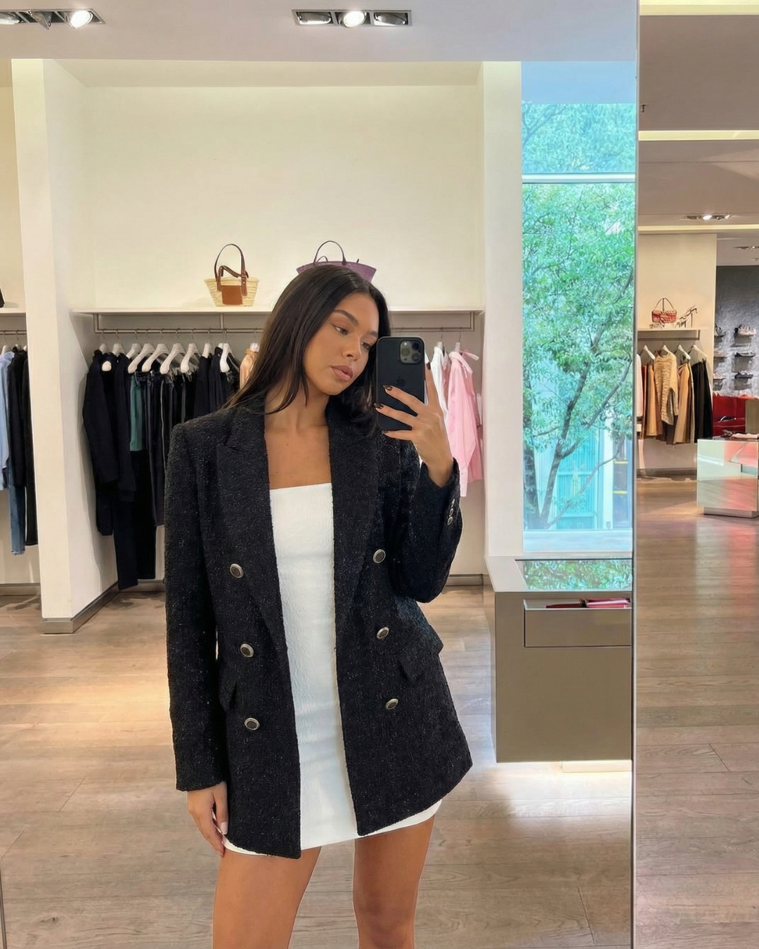 Vera | Oversized Tweed Blazer Black Double Breasted