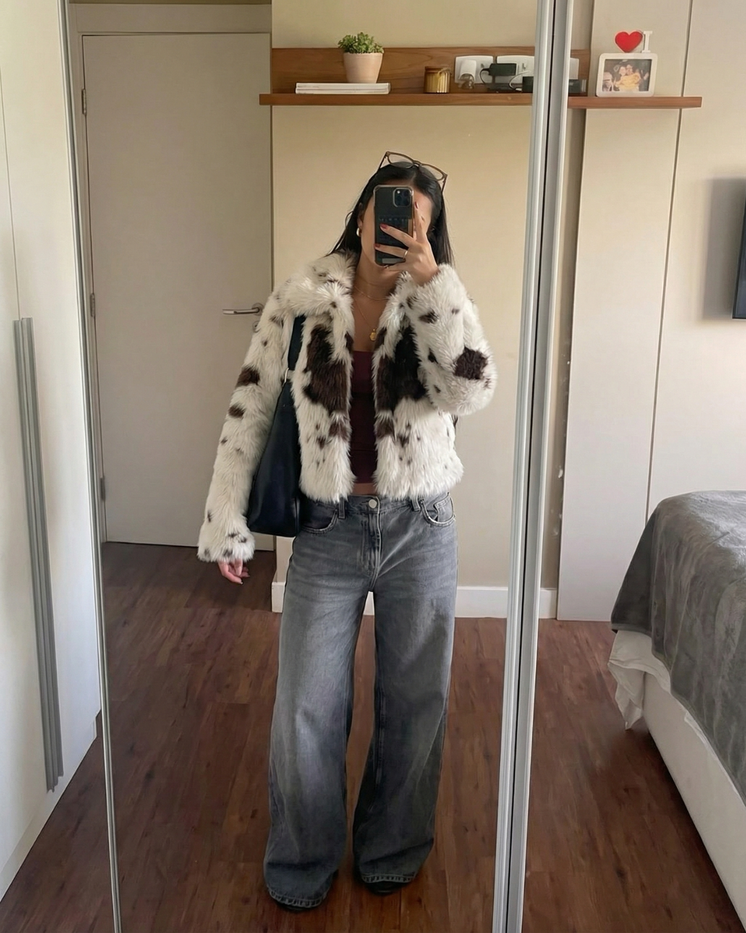 Fleur | Winter Printed Faux Fur Jacket Cream