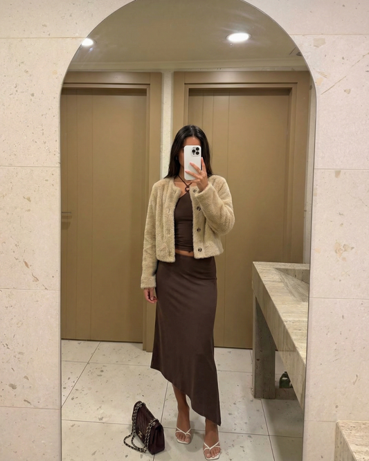 Vera | Cropped Fuzzy Cardigan Coat Cream Button Front