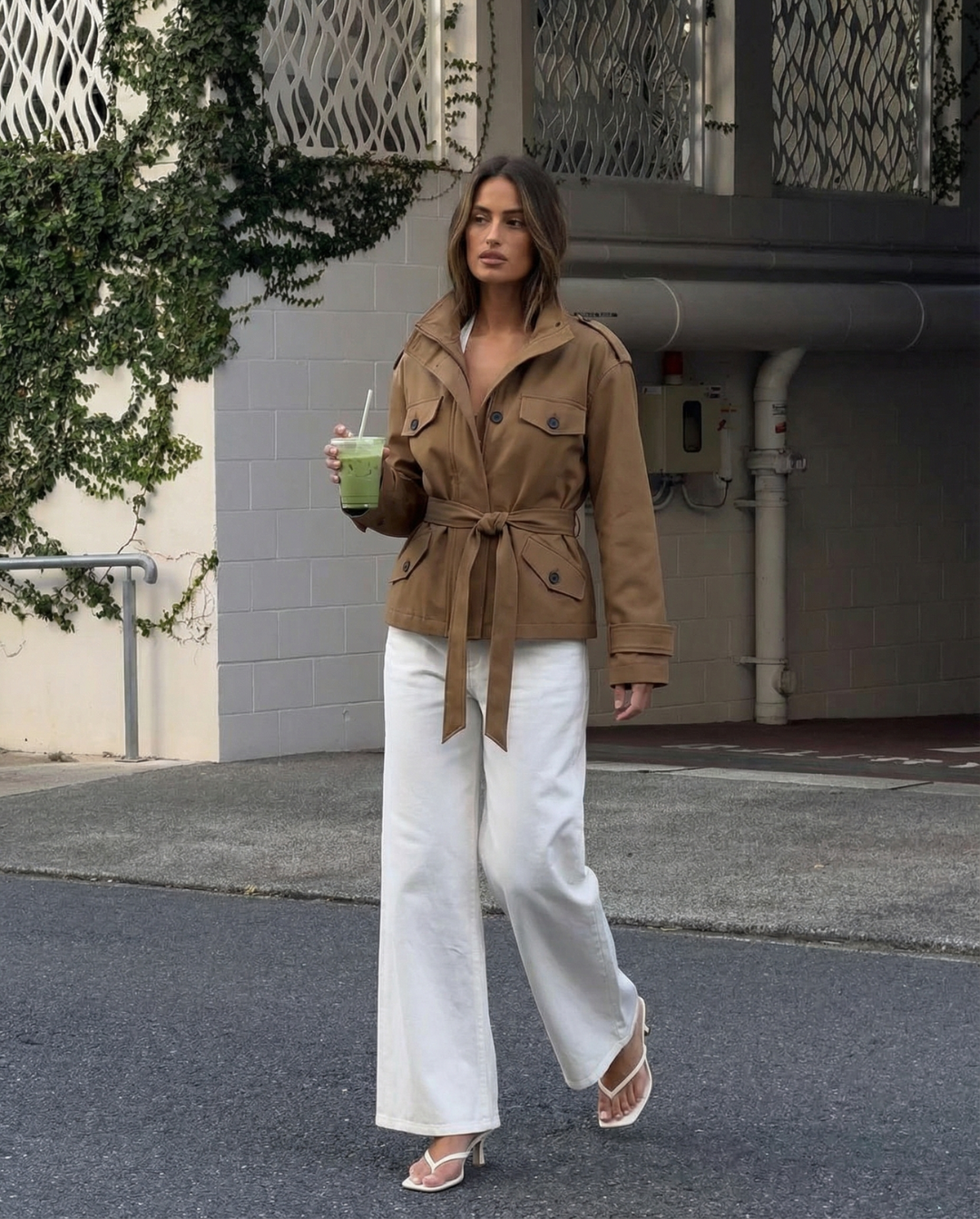 Aria | Utility Jacket Camel Belted Pockets Long Sleeve