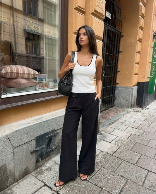 Wren | White Tank Top Black Contrast Trim Sleeveless Fitted