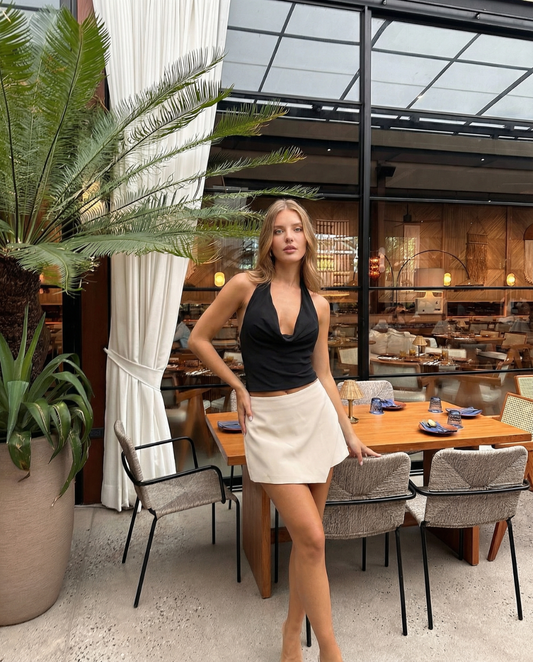 Nell | Elegant Mini Skirt White Wrap Asymmetric Satin