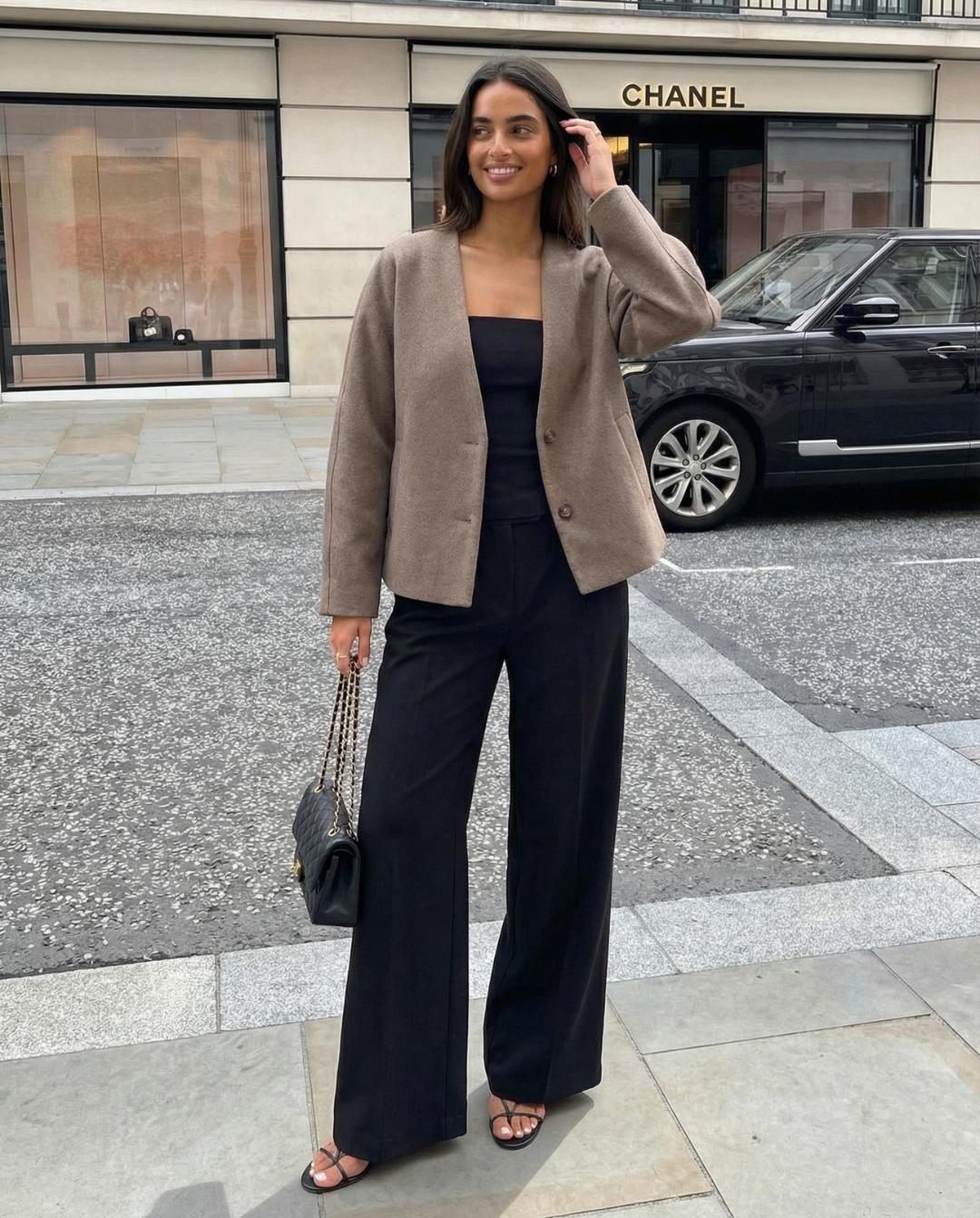 Margot | Collarless Blazer Brown Cropped Oversized