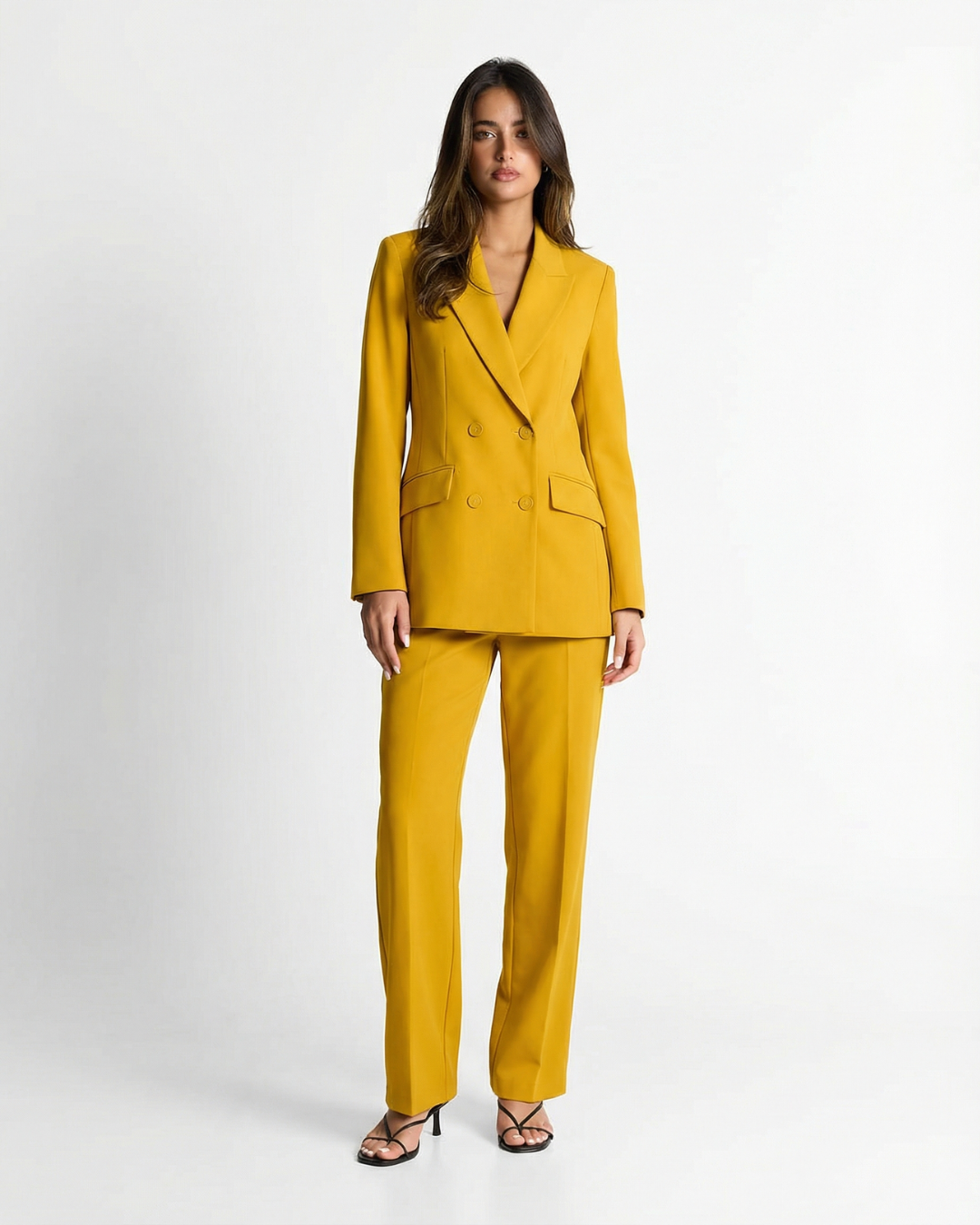 Margot | Double Breasted Blazer Pants Suit Yellow