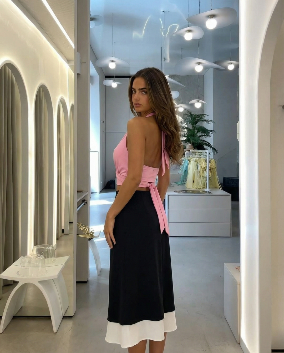 Cora | Elegant Midi Skirt Black Contrast Hem A Line Satin