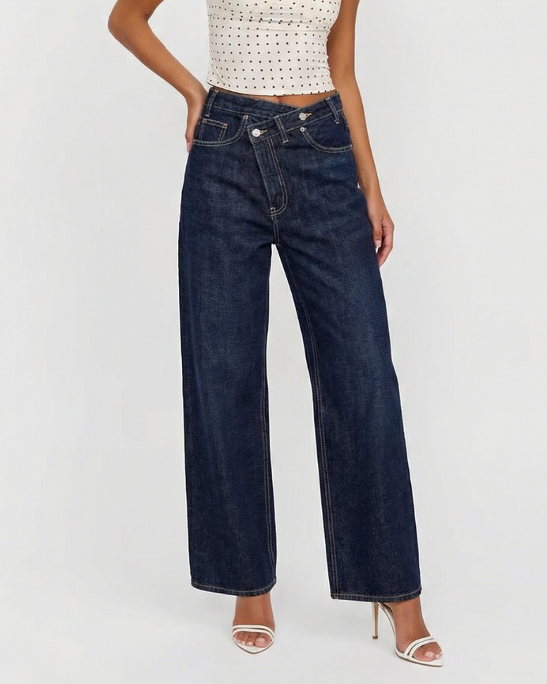 Demi | Wide Leg Jeans Dark Blue Indigo High Waisted Contrast Stitch