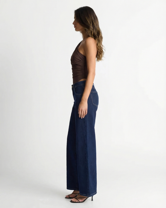 Elise | One Shoulder Ruched Top Brown