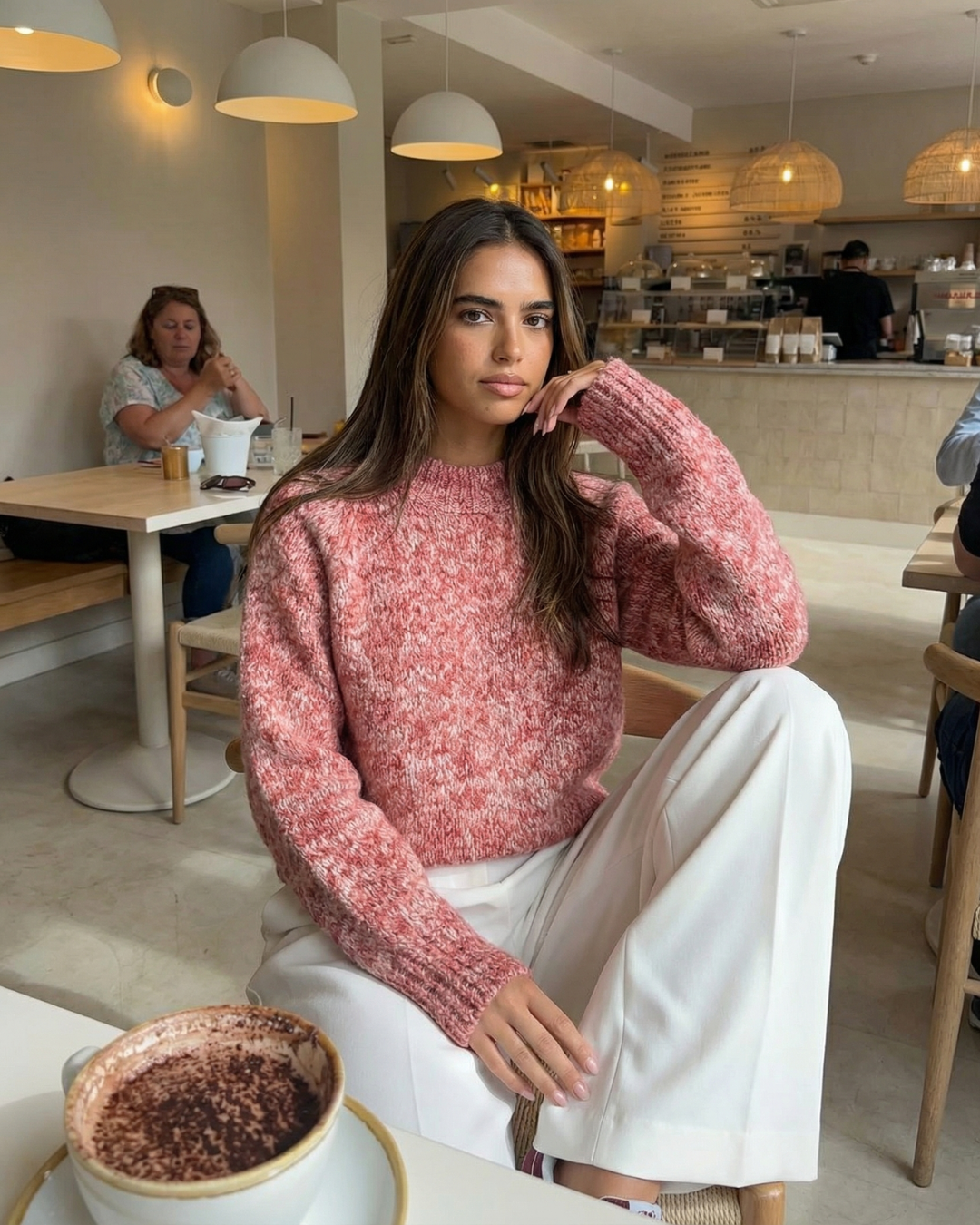 Rosa | Casual Knitted Top Pink Long Sleeve Crew Neck