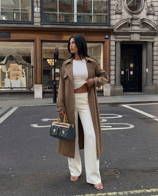 Paloma | Elegant Longline Trench Coat Brown Double Breasted