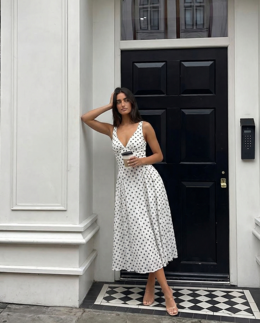 Cora | Summer Polka Dot Midi Dress White