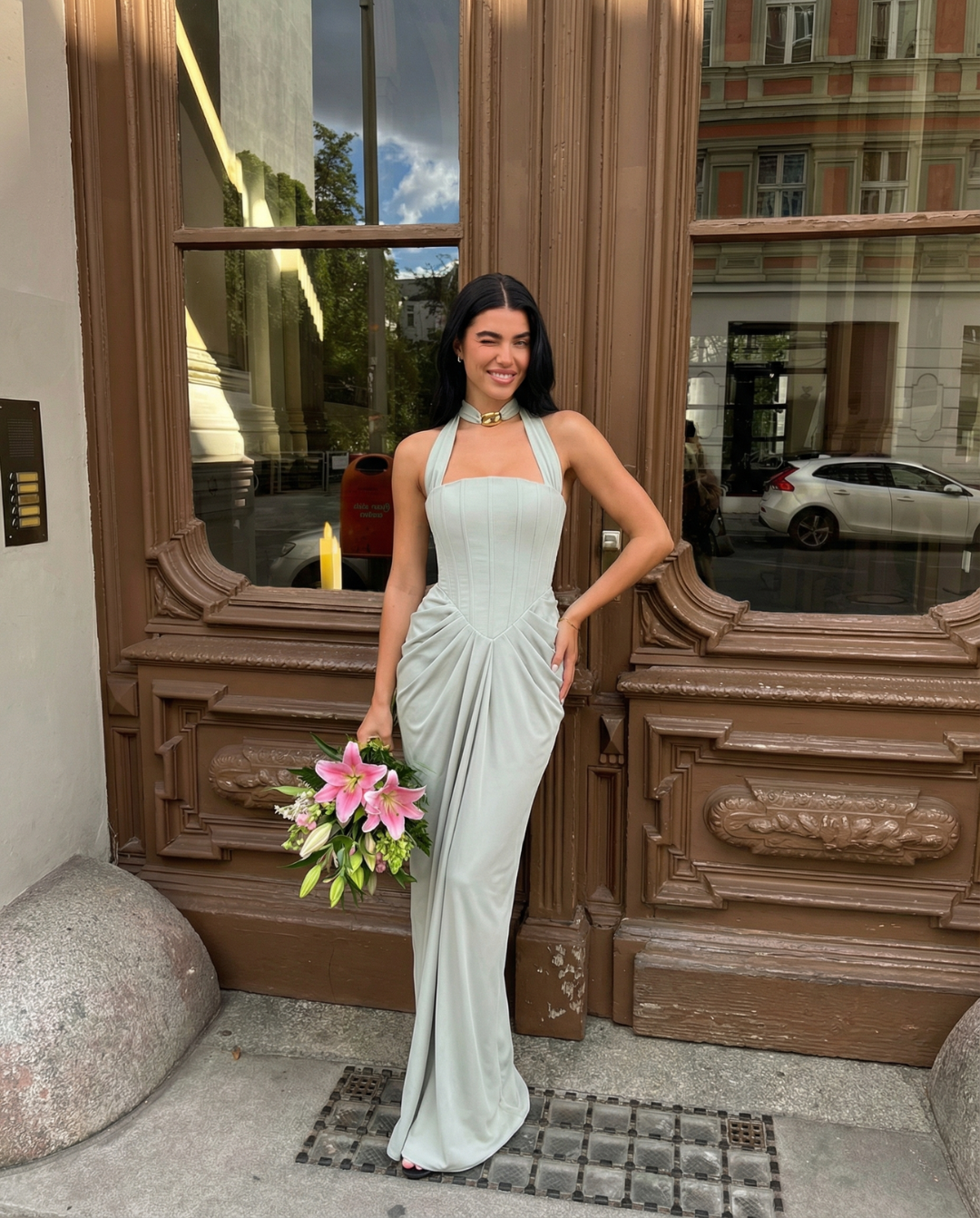 Skye | Elegant Strapless Corset Maxi Dress Grey