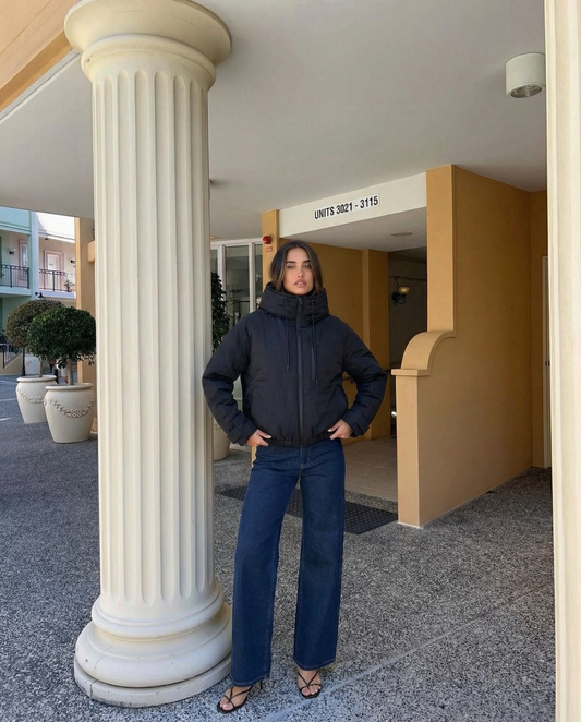 Kit | Winter Puffer Jacket Black Hooded Oversized Quilted