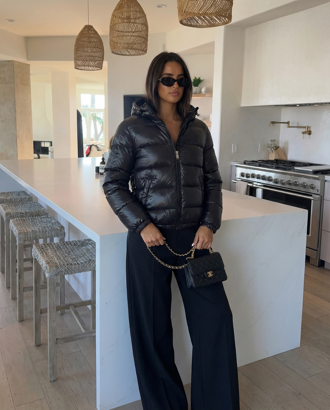 Noa | Puffer Jacket Black Hooded Quilted Cropped Zip Up