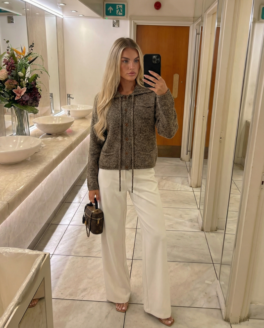 Nola | Casual Knitted Cardigan Brown Wool Hooded