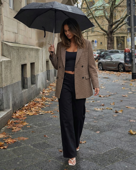 Margot | Houndstooth Oversized Blazer Brown Double Breasted