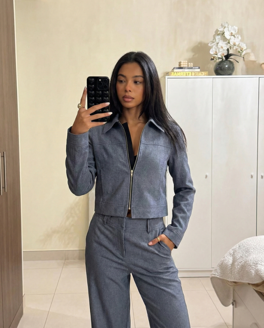 Harper | Slate Blue Zip Jacket Co-ord Set