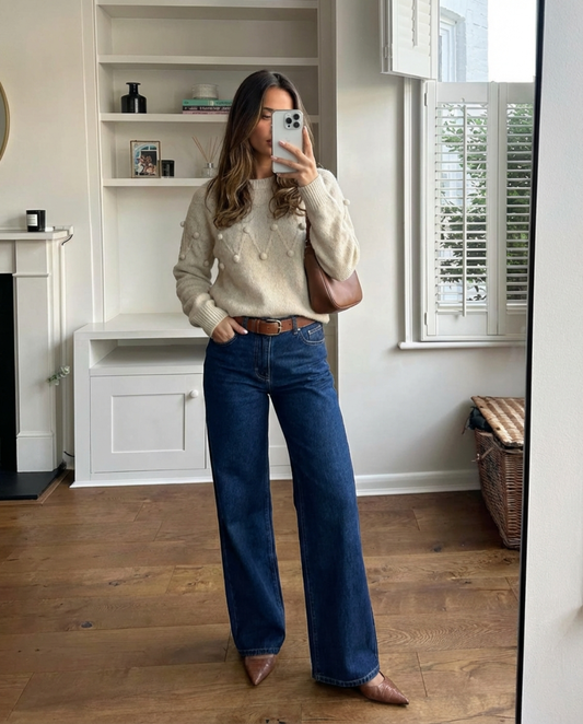 Neve | Casual Knitted Pom Pom Sweater Cream