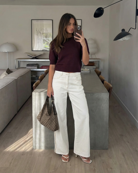 Jules | Casual Knitted Top Purple Short Sleeve Crew Neck