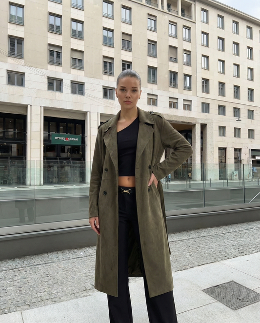 Orla | Casual Longline Trench Coat Khaki Double Breasted