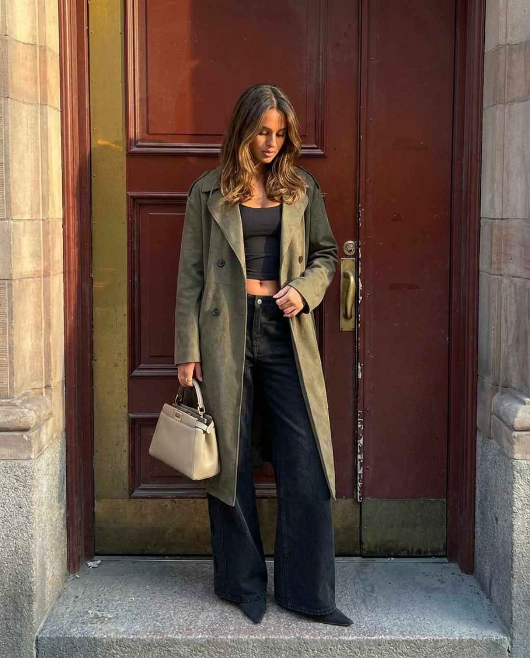 Darcy | Casual Double Breasted Longline Coat Khaki