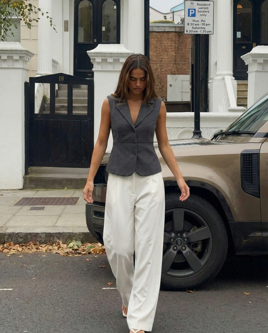 Margot | Sleeveless Blazer Gray Fitted Button Down