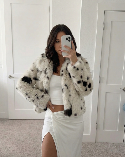 Nova | Cropped Faux Fur Jacket White Black