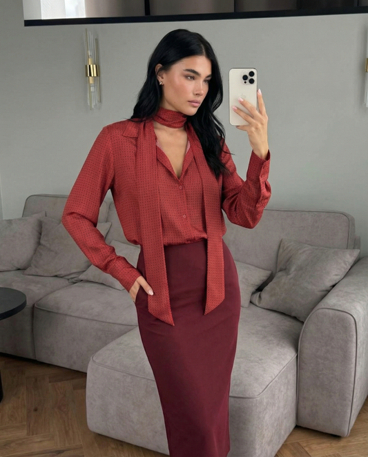 Bea | Smart Casual Tie Neck Blouse Red