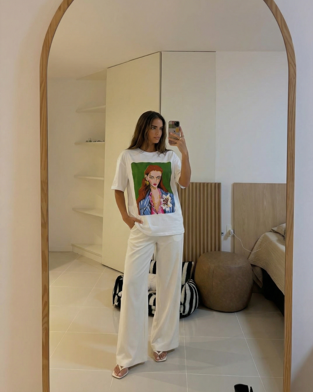 Cora | Oversized Graphic Tee White Printed Portrait