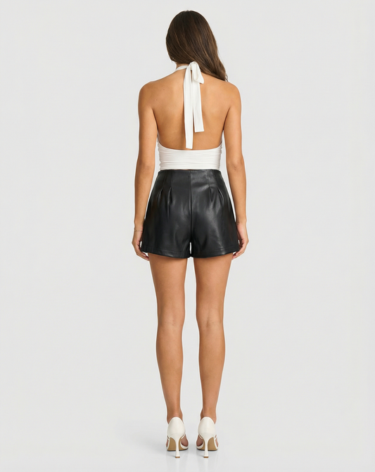Sable | Leather Shorts Black High Waisted Tailored