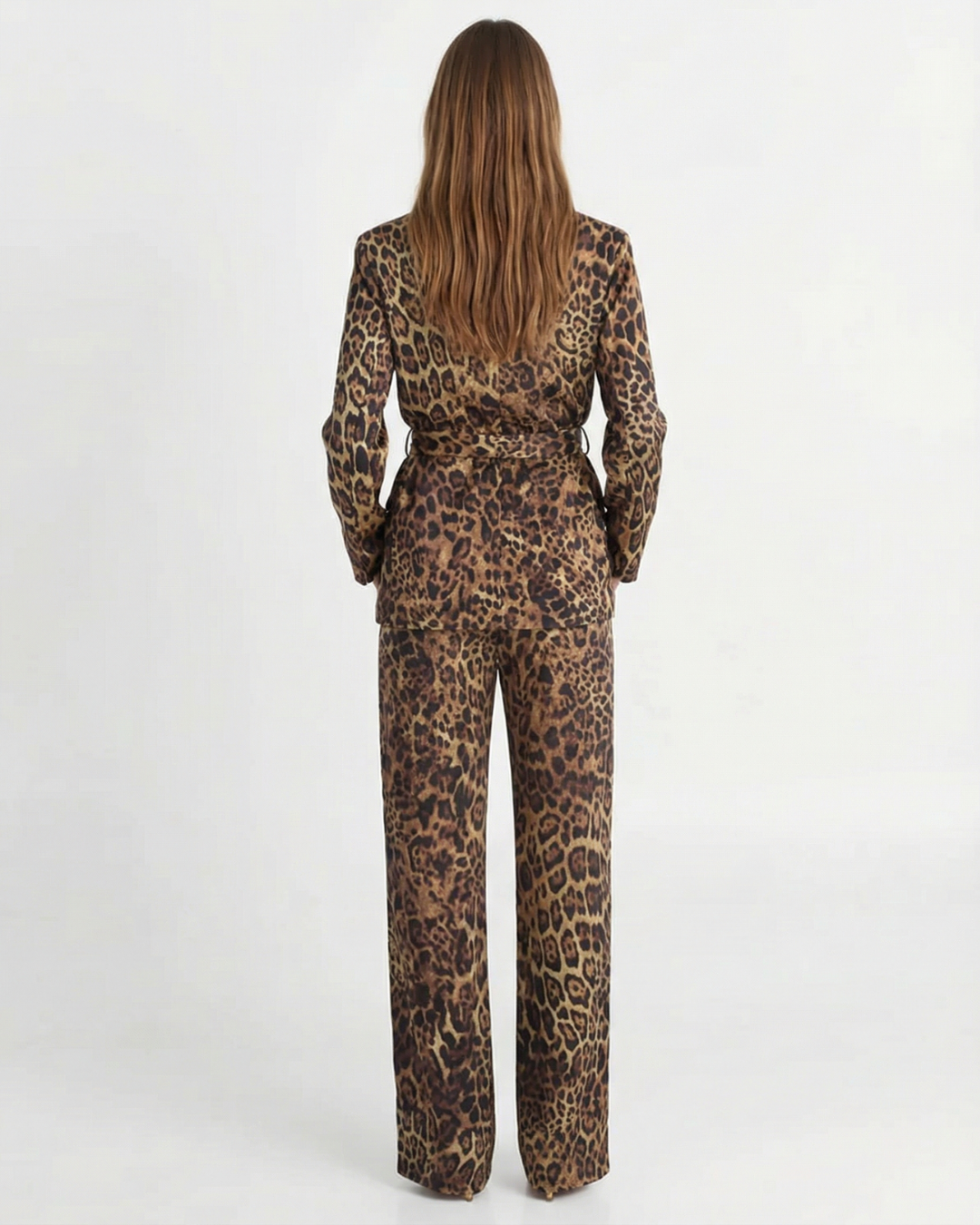 Margot | Leopard Print Wide Leg Suit Blazer Brown Long Sleeve