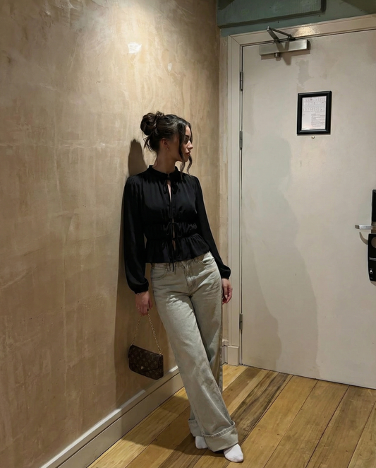 Esme | Elegant Tie Front Blouse Black