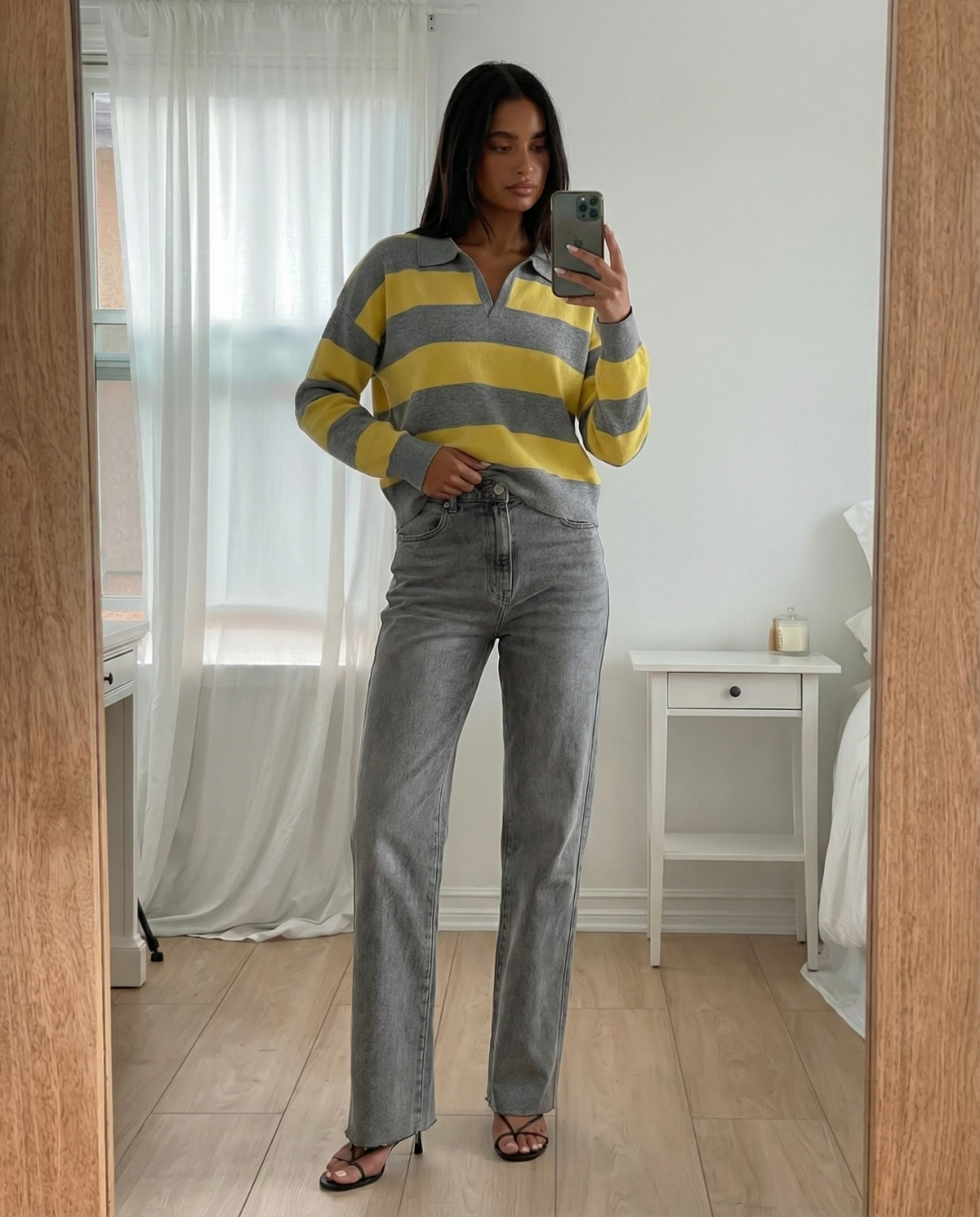 Ella | Yellow Stylish Striped Knit Polo Jumper