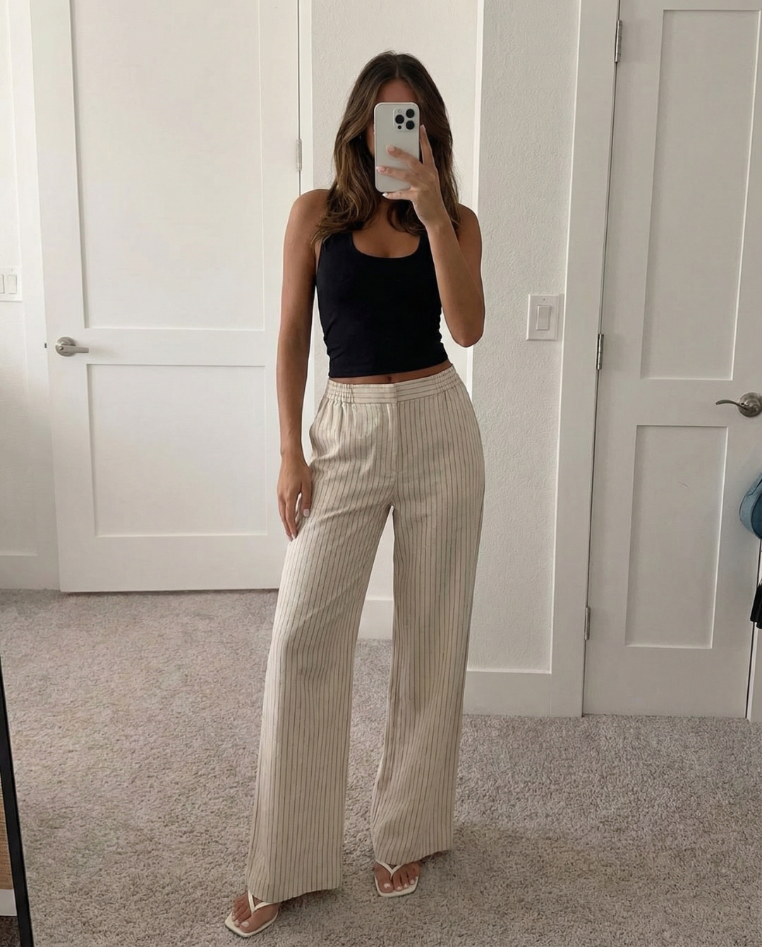 Briar | Casual Pleated Wide Leg Trousers Cream Striped