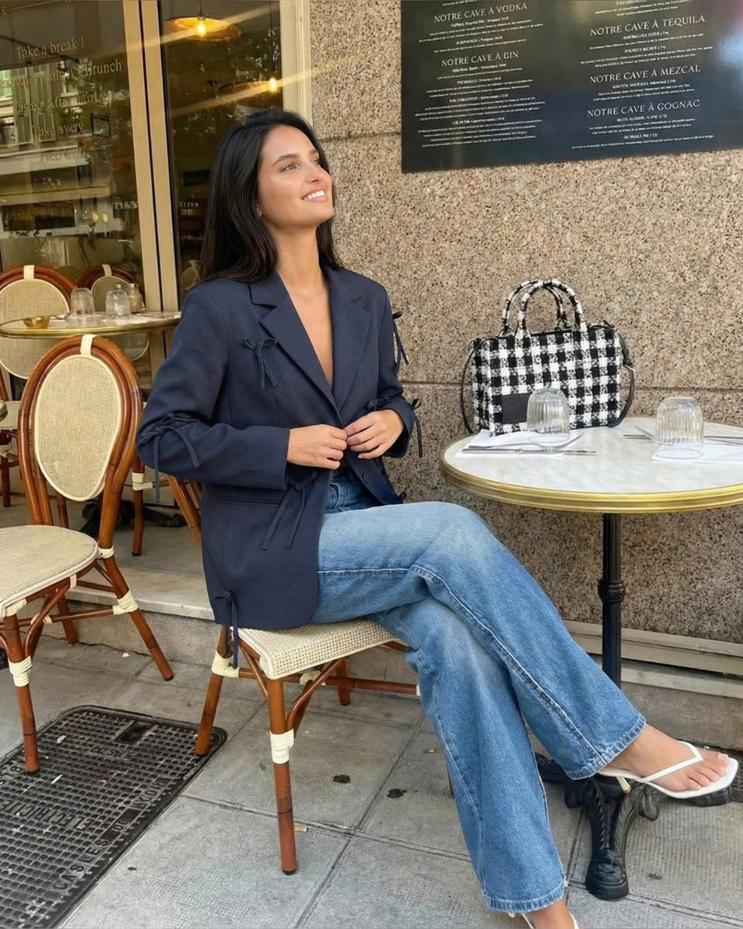 Vera | Oversized Tie Front Blazer Navy Long Sleeve