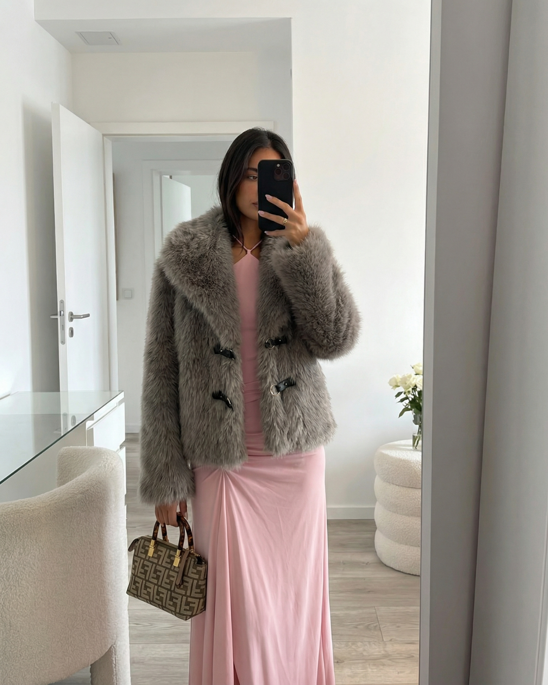 Wren | Winter Fluffy Faux Fur Coat Grey