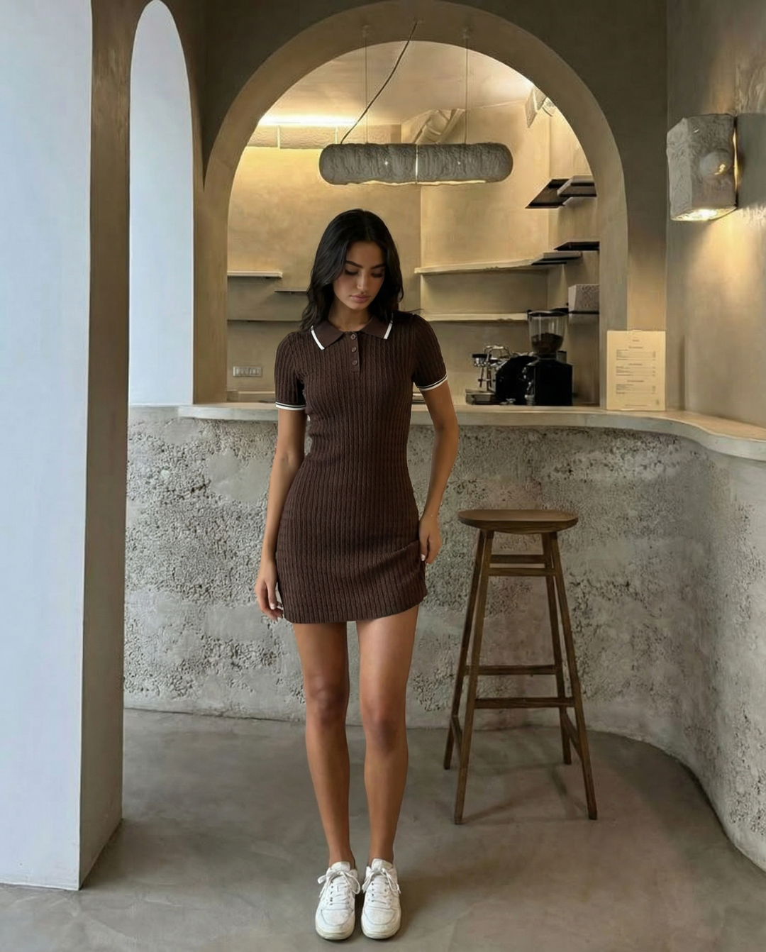 Kira | Smart Casual Knitted Mini Dress Brown