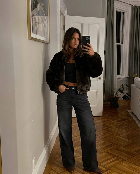 Mia | Casual Faux Fur Bomber Jacket Brown