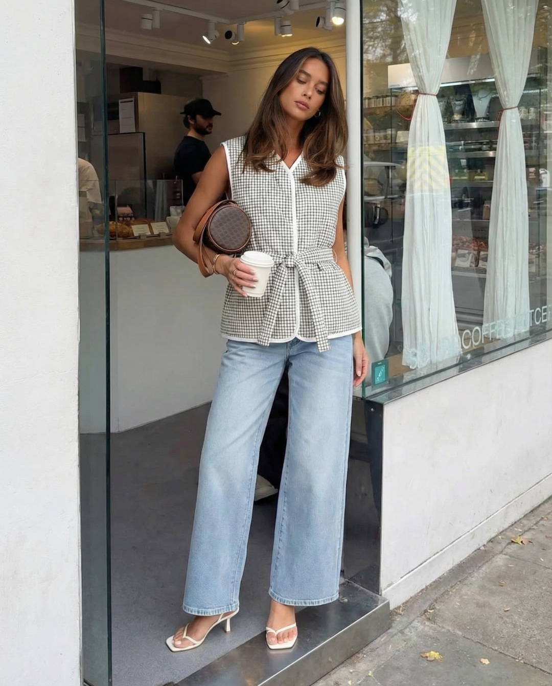 Margot | Plaid Sleeveless Button Down Vest Top White Tie Front