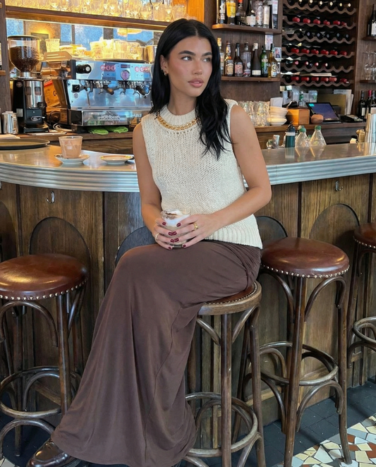 Vera | Cropped Sweater Vest Cream Chain Detail Sleeveless