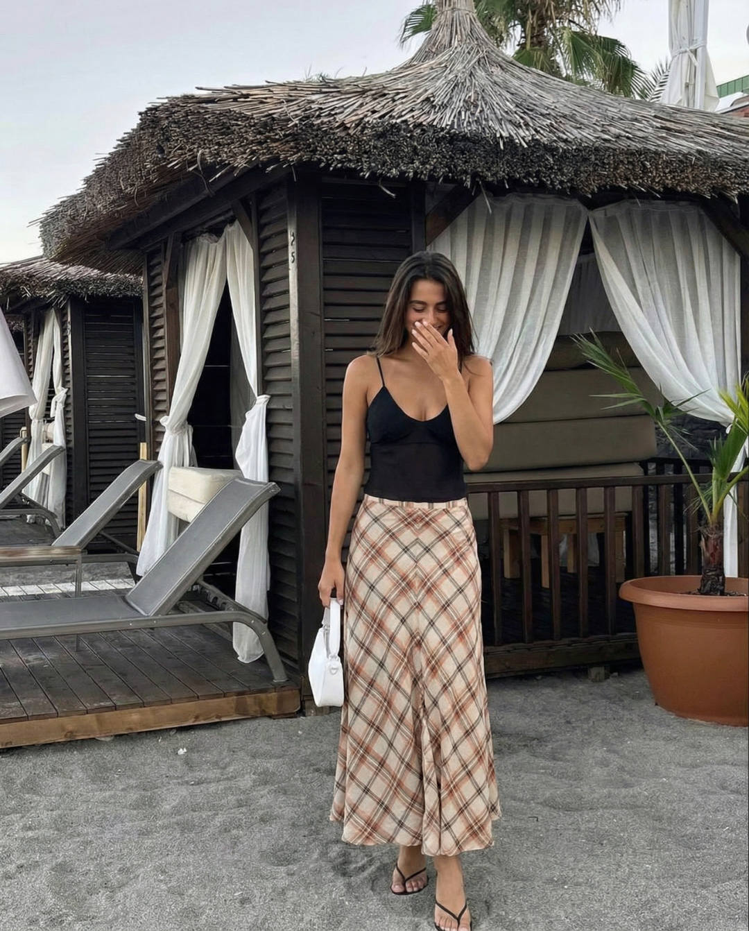 Viola | Autumn Maxi Skirt Beige Check A Line Flared