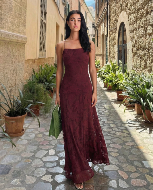 Nia | Elegant Floral Maxi Dress Red